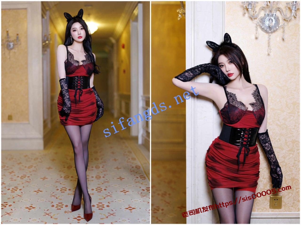 ✨秀人网 杨晨晨✨黑丝高跟红色情趣骚丁+黑暗系女王范！ 1
