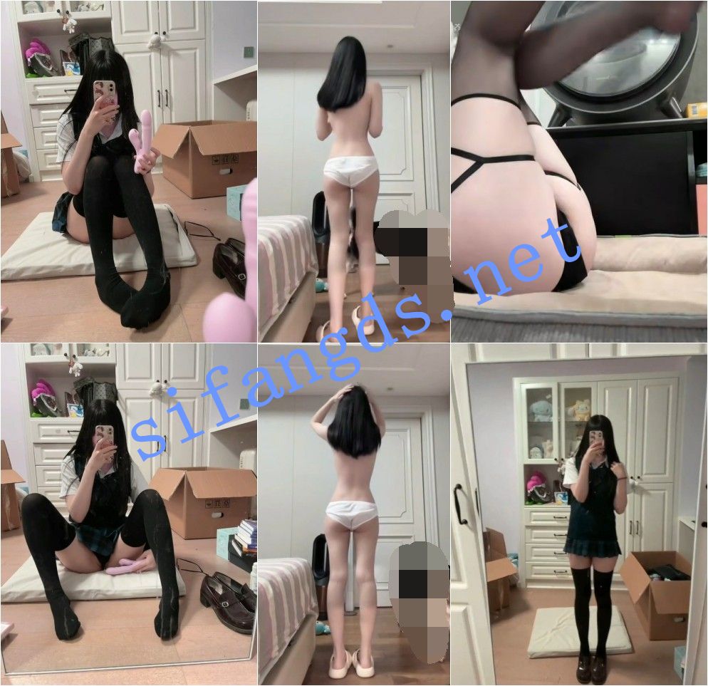 ✅抖音 悠哉大王 美腿 学生装JK制服 电动伸缩阳具插B 弹力插 3