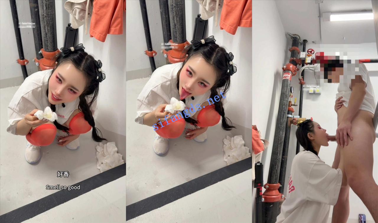 【汐梦瑶】《楼道露出》楼梯做爱，保安听见动静上楼撞见 8