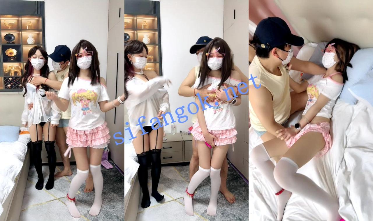 ⚡【幼水若若】两个漂亮懵懂的小太妹被带到酒店玩双飞！~ 9